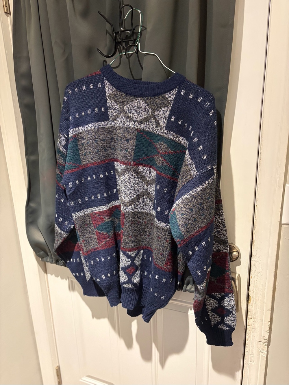 Men's Navy Geo-Pattern Crewneck Sweater